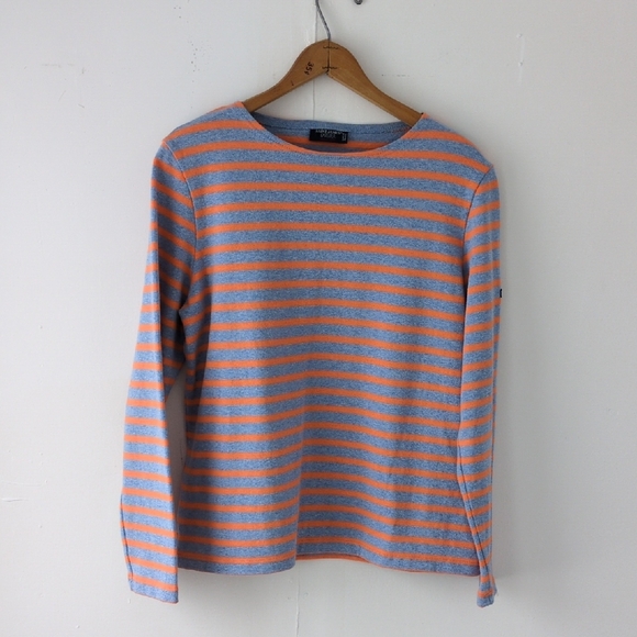 Saint James Tops - Saint James Atelier Striped Long Sleeve Shirt Light Blue Orange Cotton Size 12